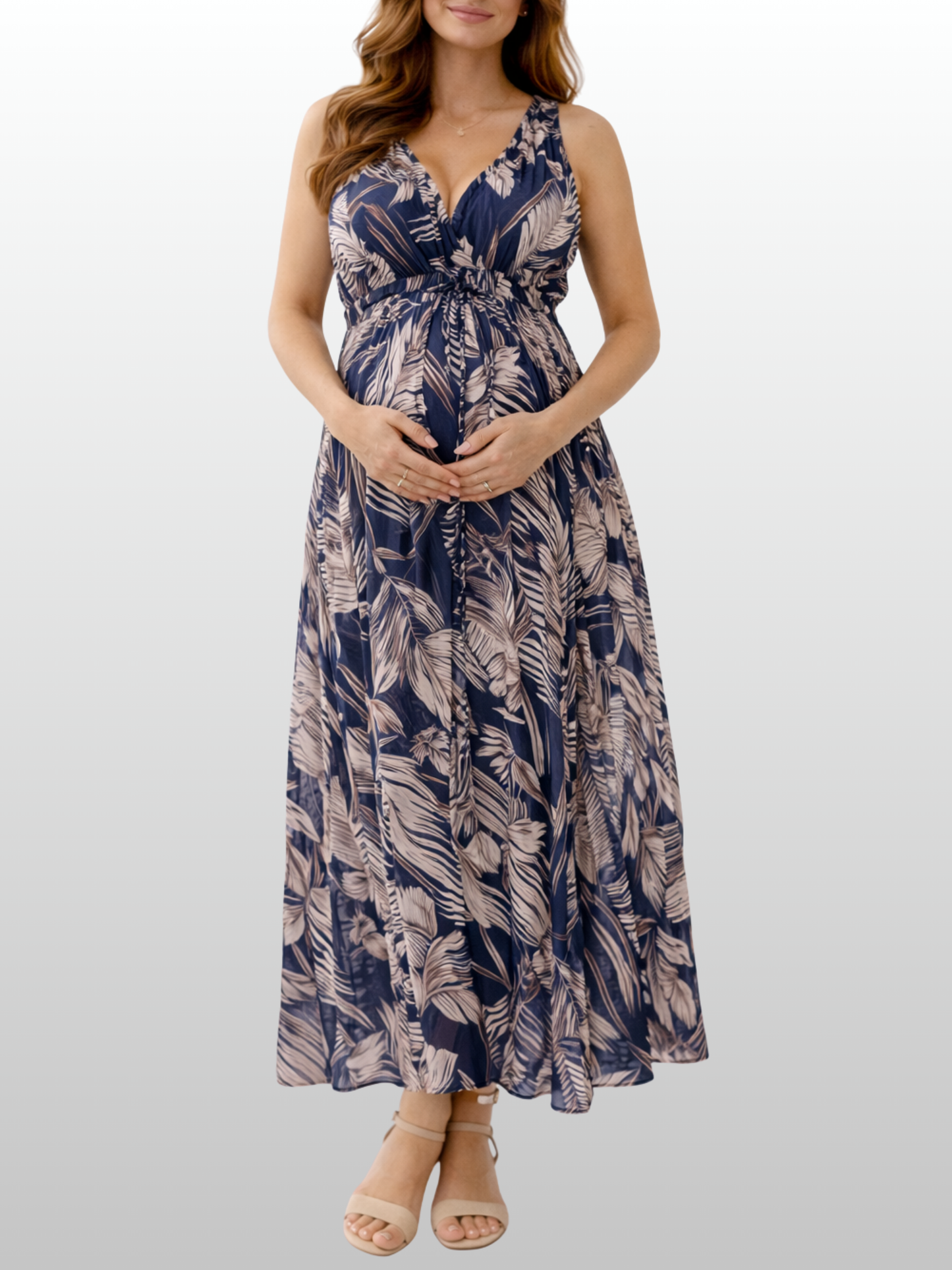 Umstandskleid Maxi, Boho Blumenmuster, Empire-Taille, Fotoshooting, Babyparty, Luftig Leicht, Sommer