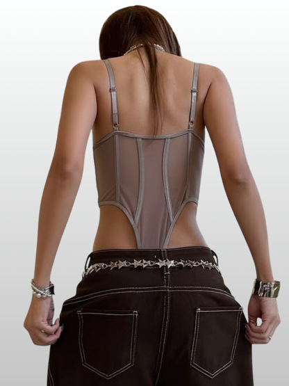 Bodysuit Corsage, transparente Mesh Details, Figurformend