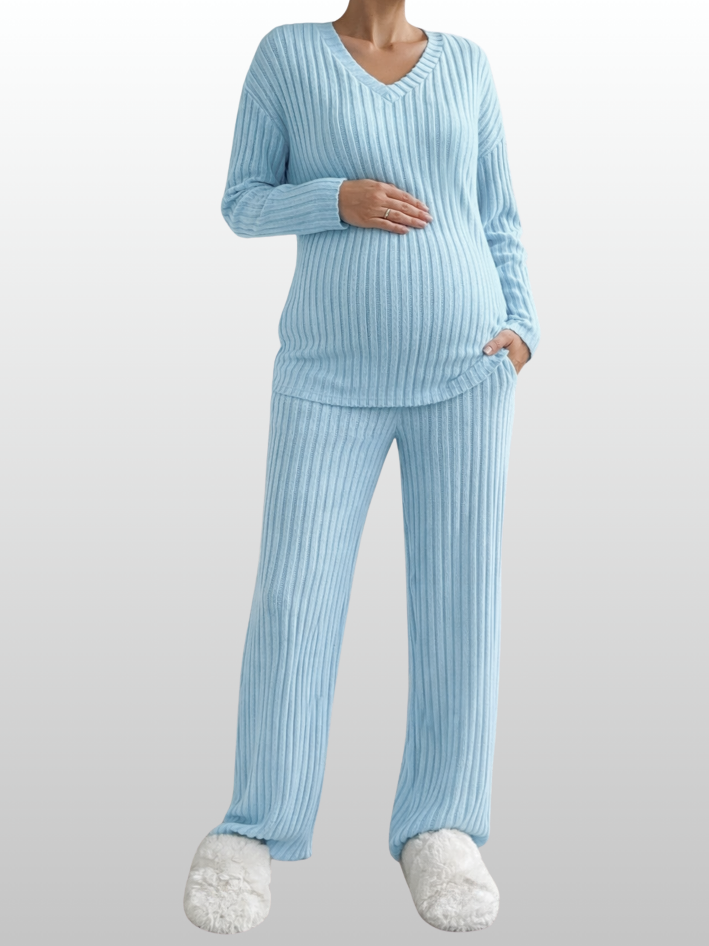 Umstands-Zweiteiler Rippjersey: Langarmtop & weite Hose, stillfreundlich