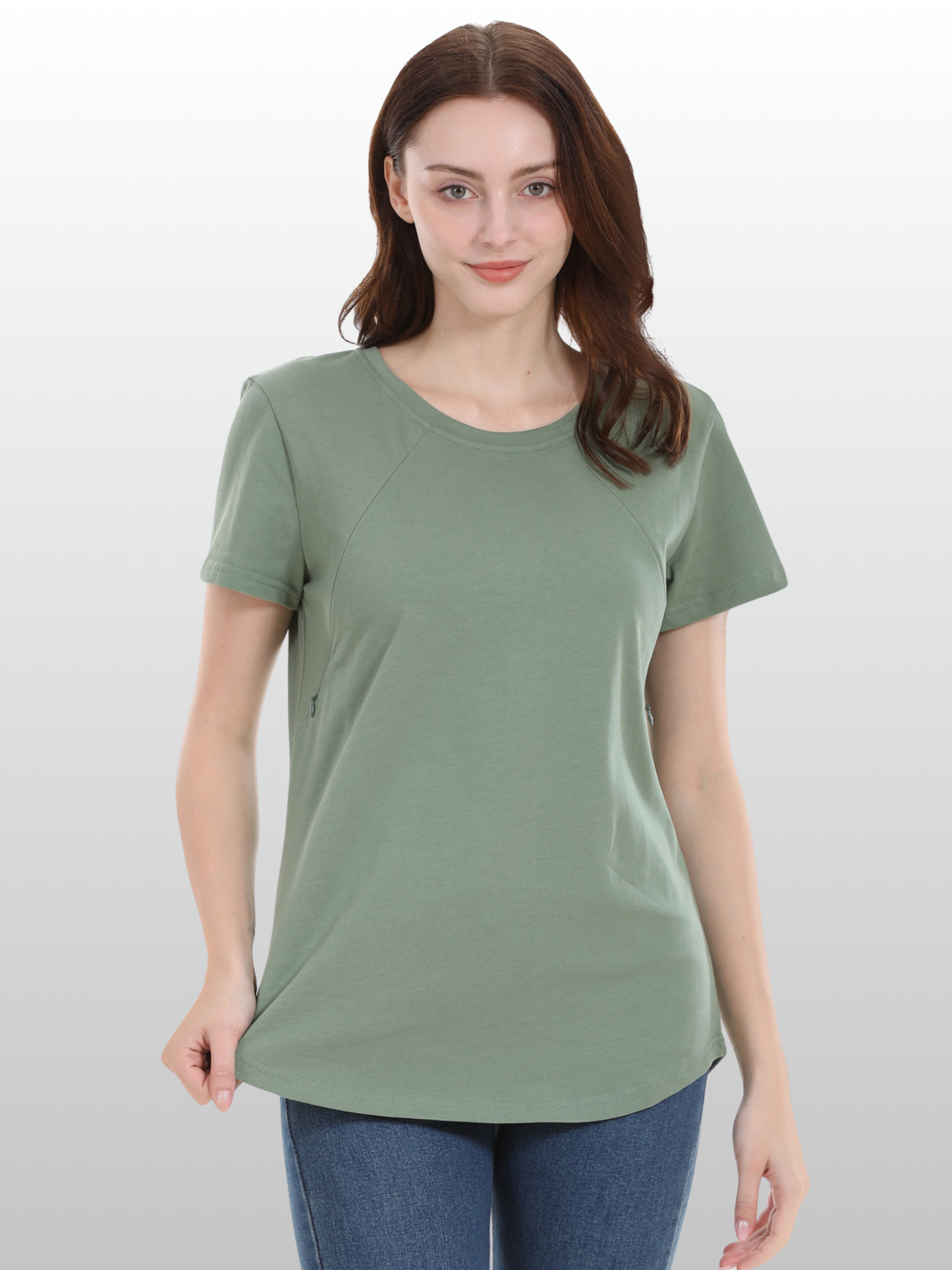 Umstands-Stilltop, Verdeckter Reißverschluss, Diskreter Stillzugang, Baumwolle, Schwangerschaft Stillzeit, Einhändig