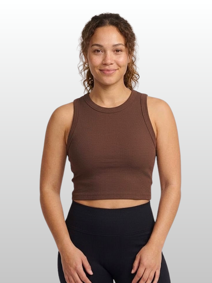 Tank Top, Feinripp, High-Neck, Cropped, Ärmellos, Stretch, Sommer, Damen