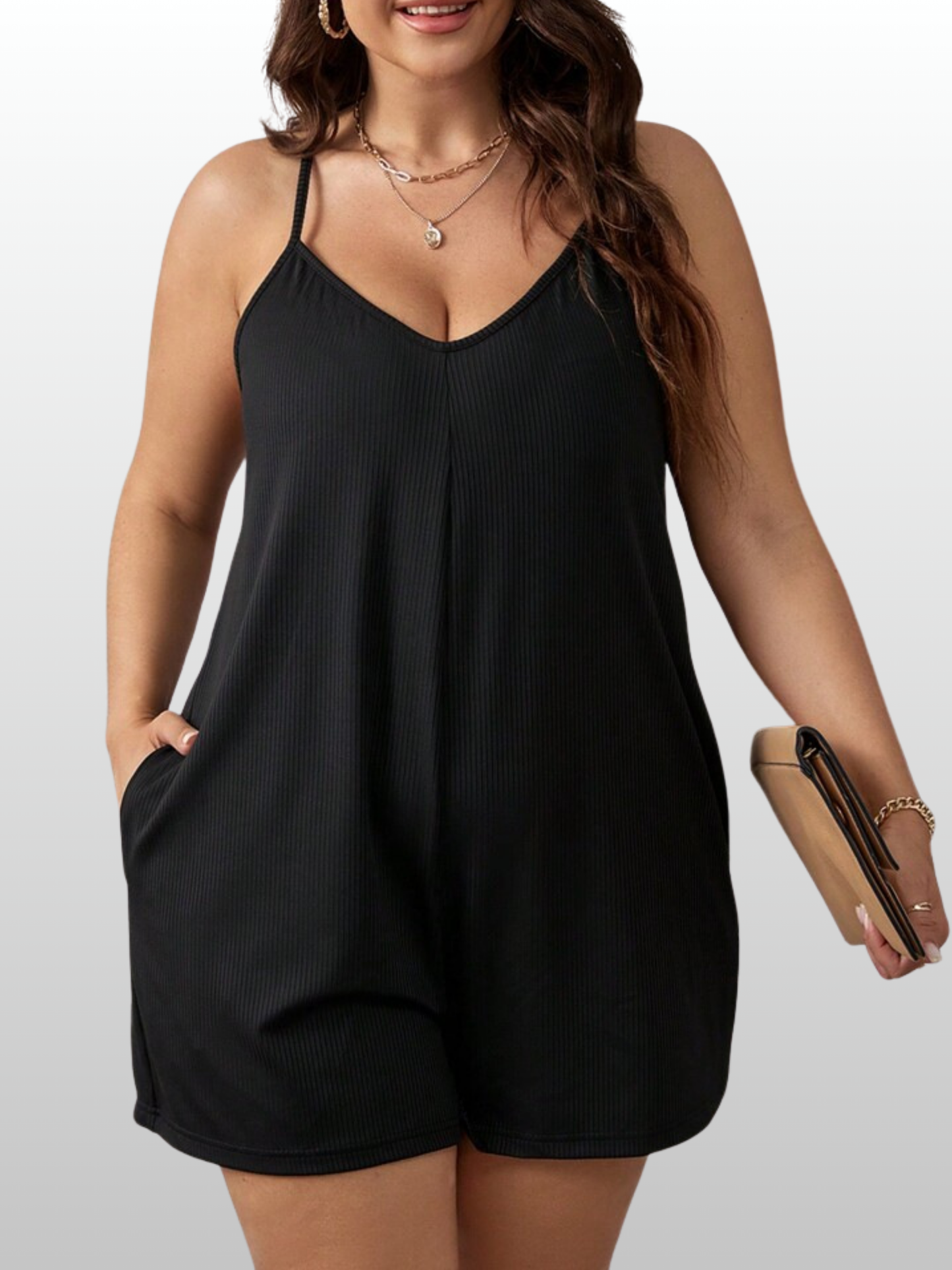 Umstands-Jumpsuit, Kurz, Ärmellos, Plus Size, Loose Fit, Taschen, Sommer, Schwangerschaft Postpartum