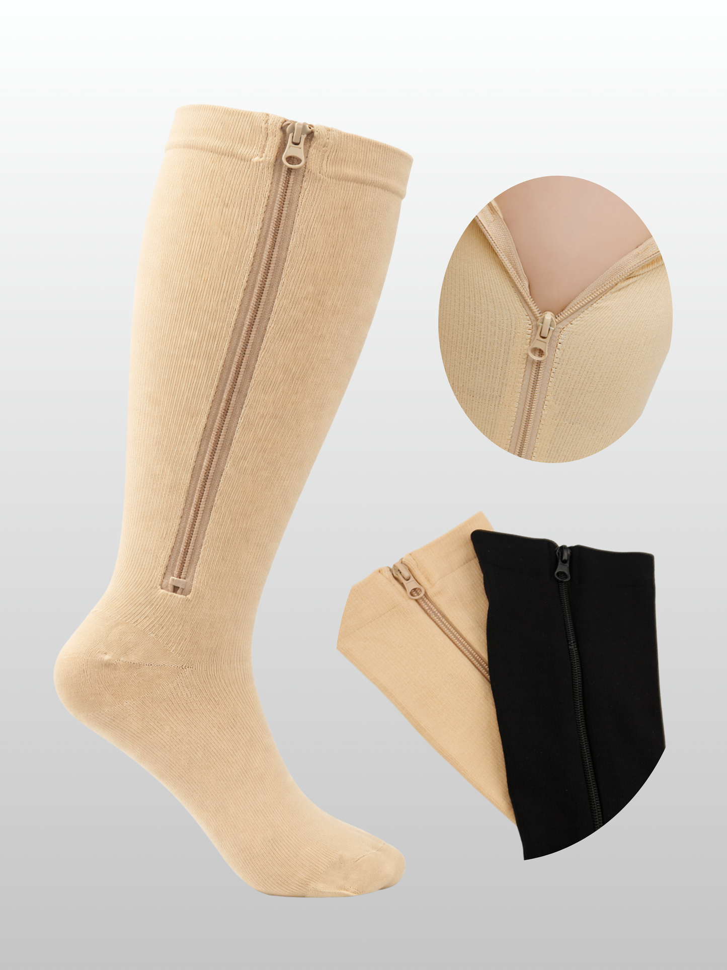Kompressions Support-Socken, Plus Size, Reißverschluss, Kompression, Breite Waden, Knielang