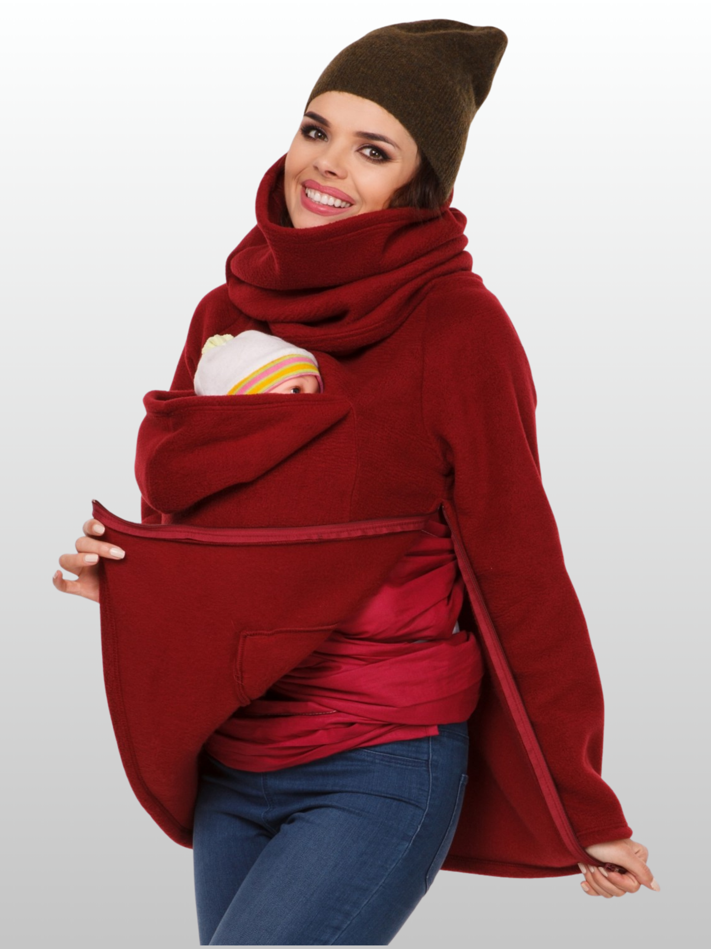 Tragejacke Hoodie Fleece mit Babyöffnung, vorne & hinten, Winter