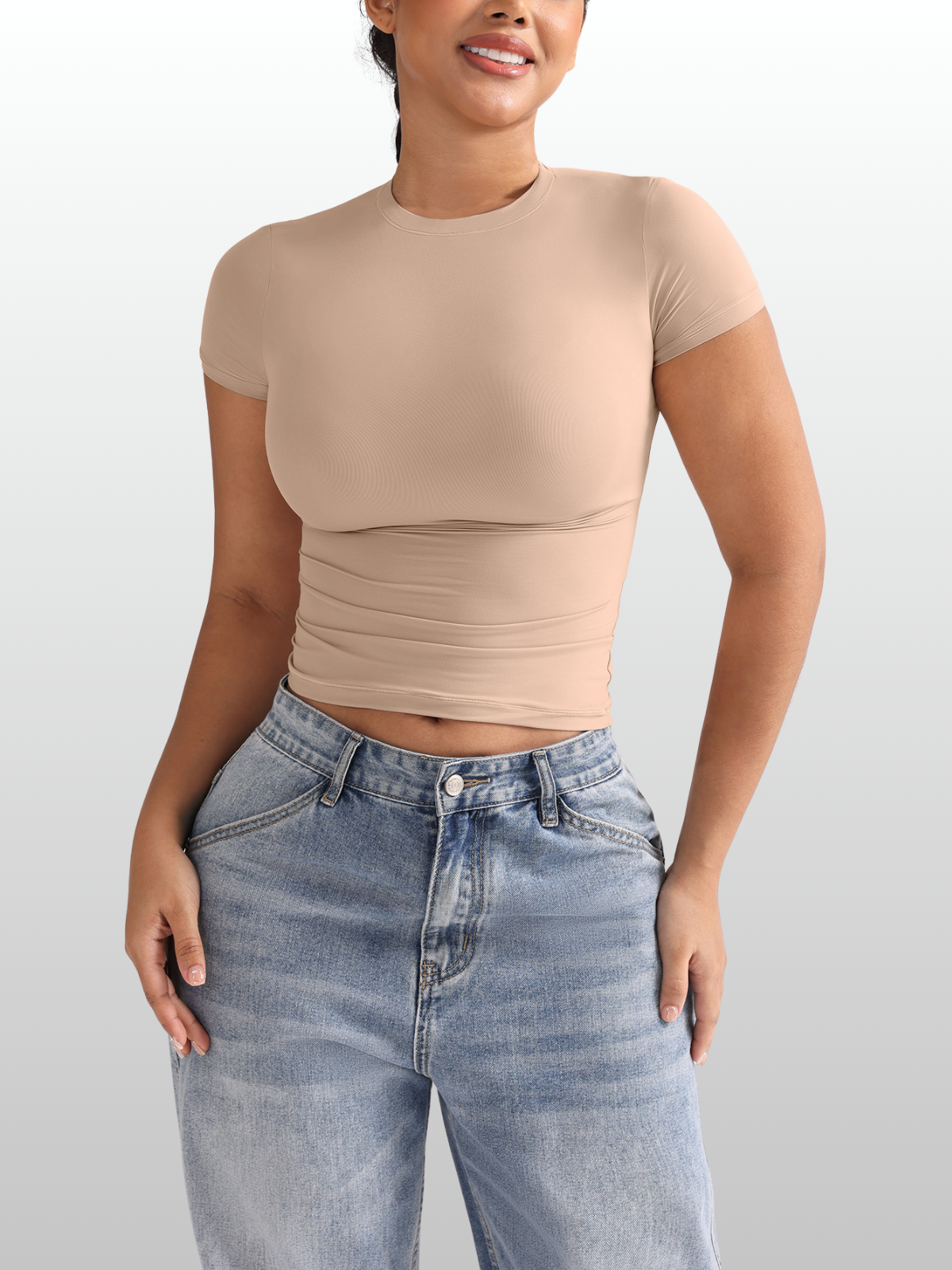 Shapewear Top kurzarm mit Bauchweg-Effekt, hauteng