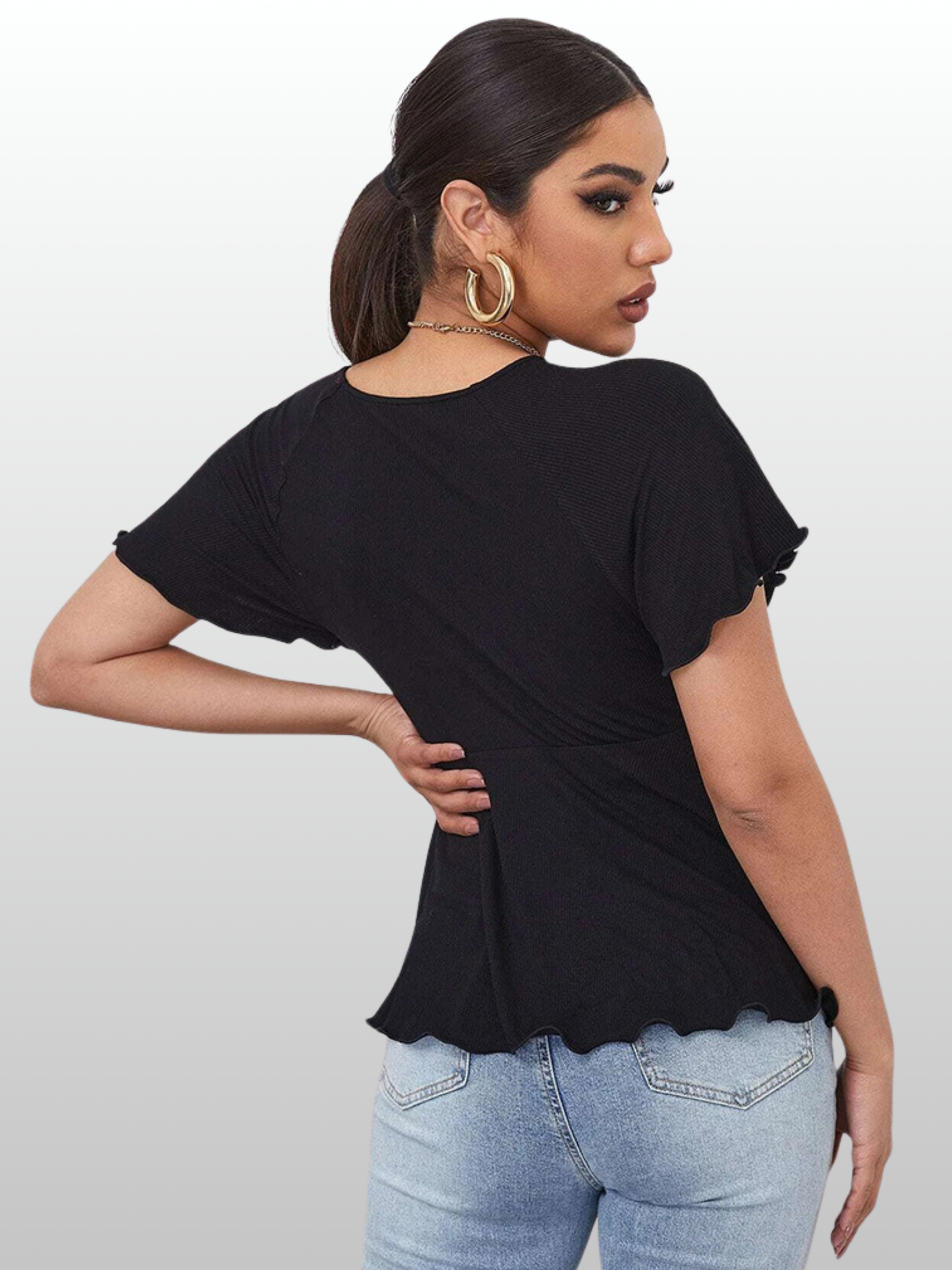 Umstandsbluse, V-Ausschnitt, Tunika, Peplum-Saum, Flattersleeve, Stillen, Sommer, Luftig, Alle Trimester