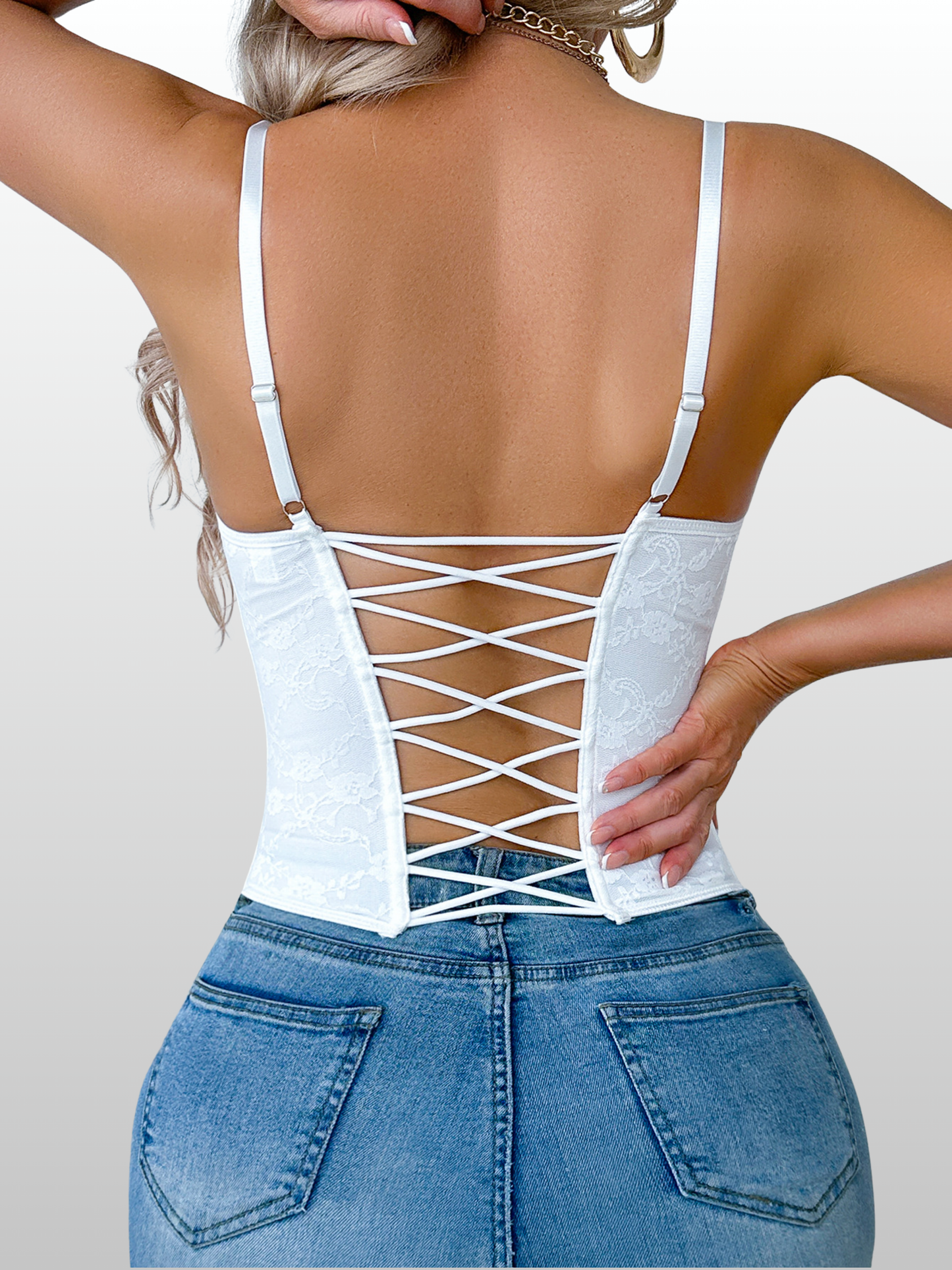 Corsagen-Top Bustier mit Blumenspitze & Schnürrücken