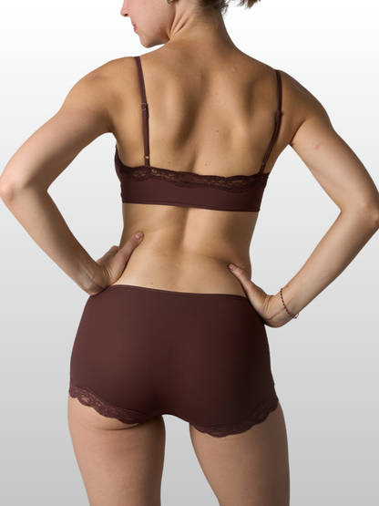 Lounge Set, Bralette & Boxer, Spitzenbesatz, Bügellos, Second-Skin, Homewear & Schlaf, Schwarz