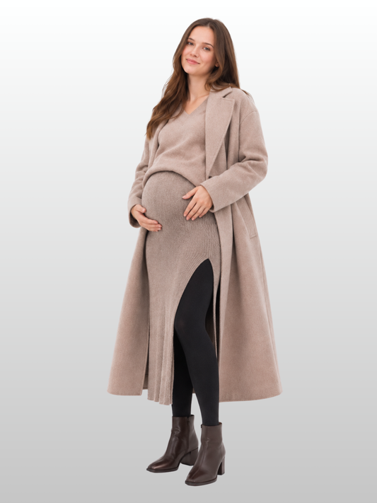 Umstandsstrumpfhose, Rippstrick, Fleece-Gefüttert, Warm, Hoher Bauchbund, Mit Fuß & Steigbügel, Winter, Alle Trimester
