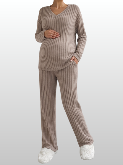 Umstands-Zweiteiler Rippjersey: Langarmtop & weite Hose, stillfreundlich