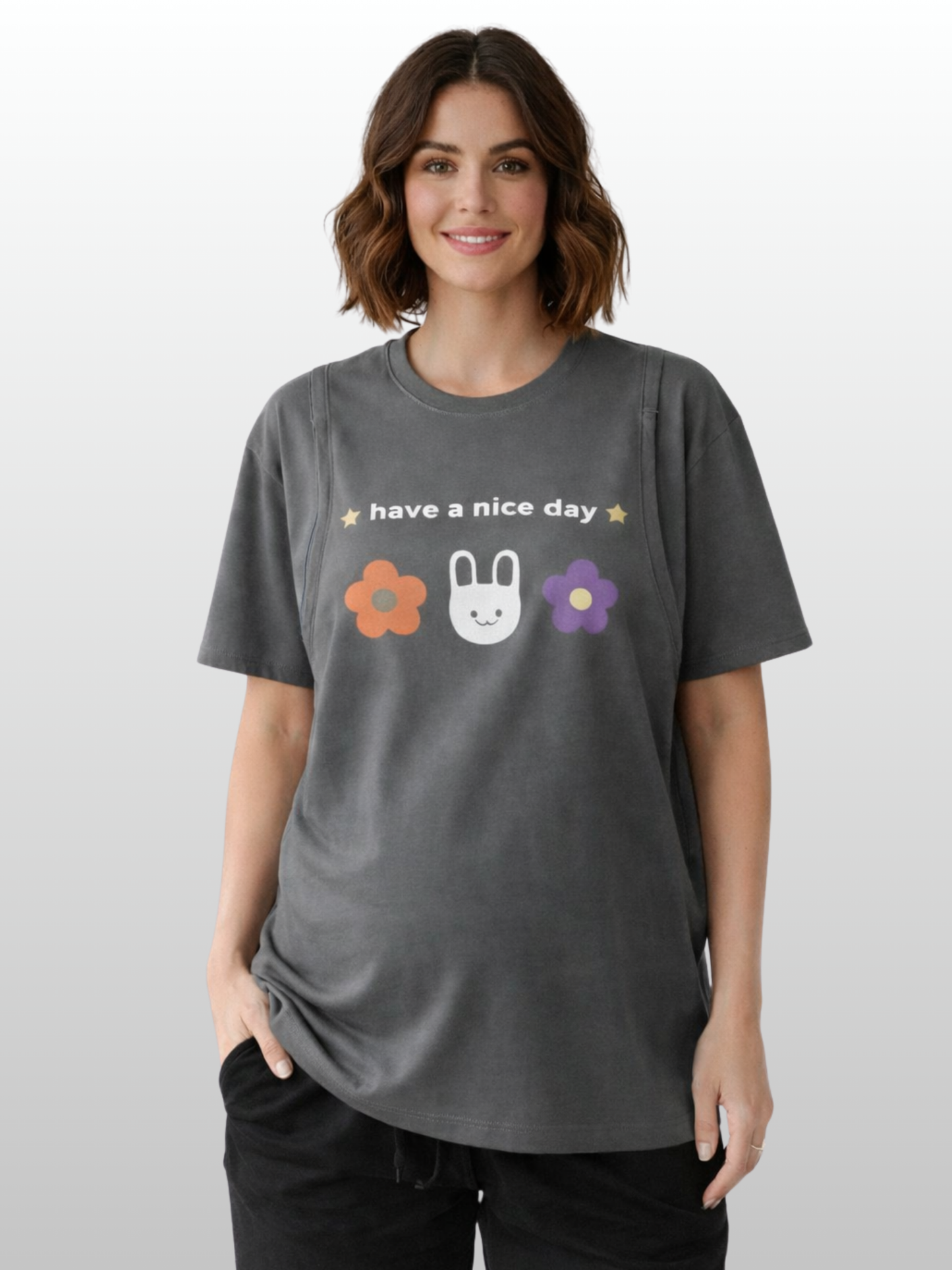 Umstands-Stillshirt, Oversized, Versteckter Stillzugang, J-Naht, Atmungsaktiv, Schwangerschaft Stillzeit