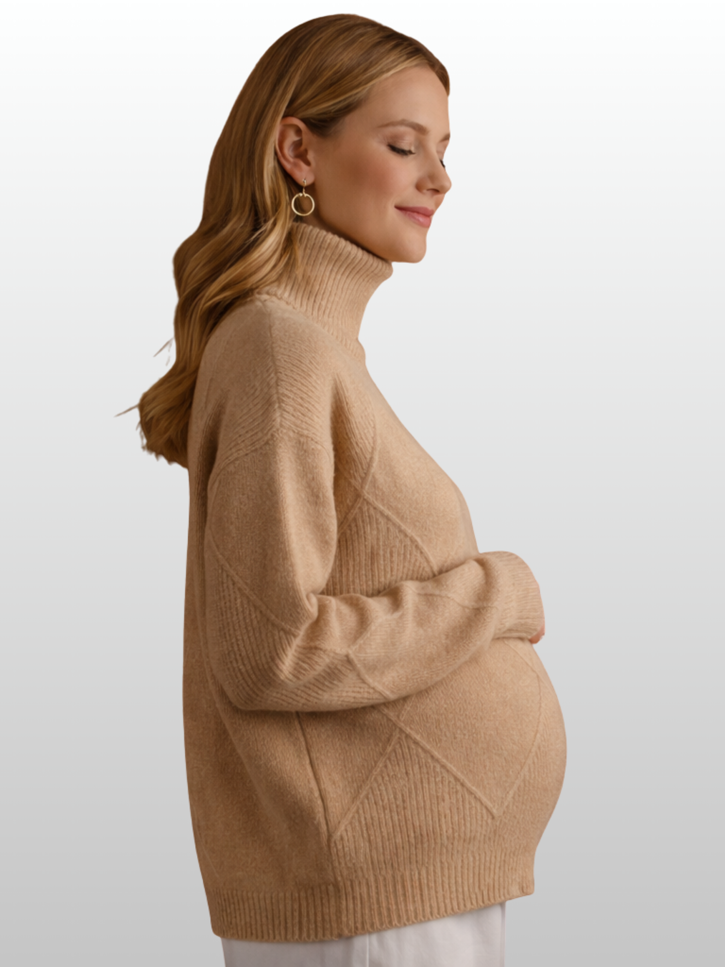 Umstandspullover, Zopfstrick, Relaxed Fit, Elegant, Hochgeschlossen, Büro & Events, Alle Trimester