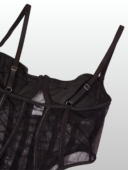 Bodysuit Corsage, transparente Mesh Details, Figurformend