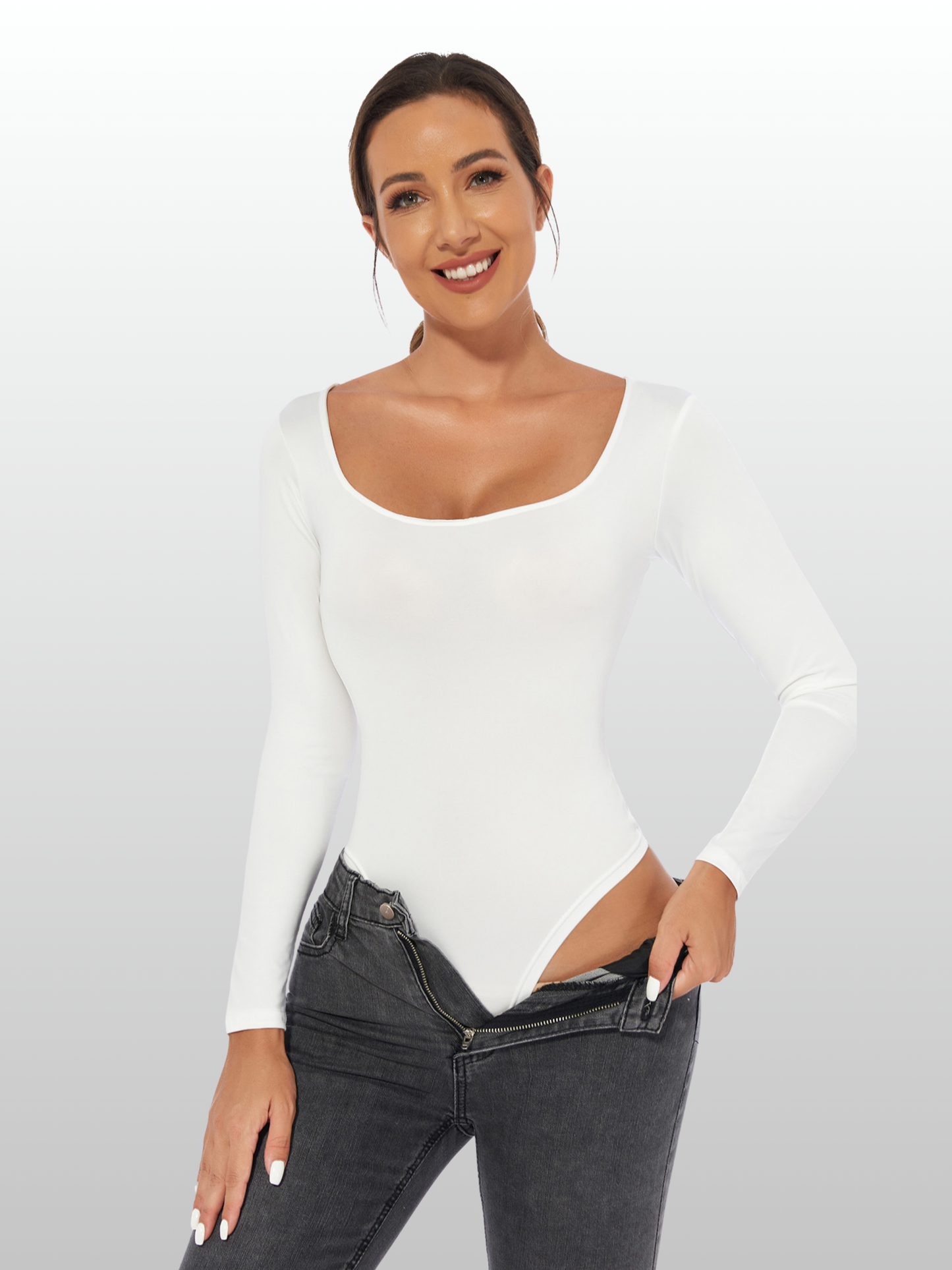 Shaping Bodysuit, Langarm, Quadratischer Ausschnitt, Nahtlos, Stringschnitt, Kompression, Figurformend