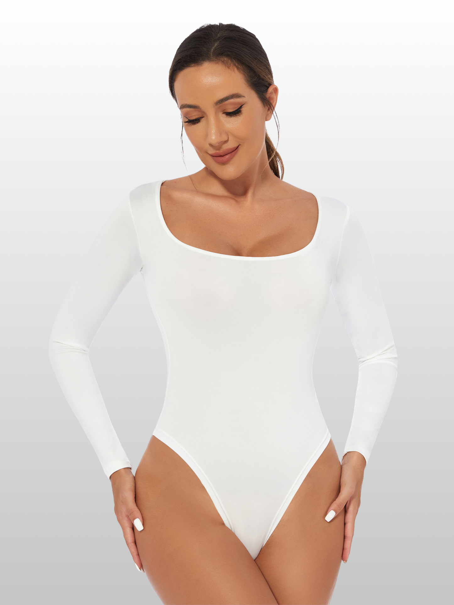 Shaping Bodysuit, Langarm, Quadratischer Ausschnitt, Nahtlos, Stringschnitt, Kompression, Figurformend