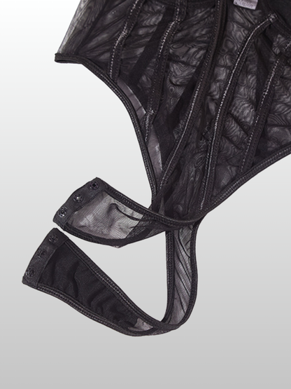 Bodysuit Corsage, transparente Mesh Details, Figurformend