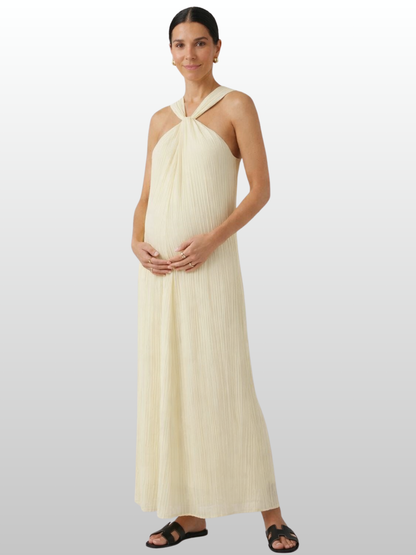 Umstandskleid, Maxi, Gauze-Baumwolle, Crinkle-Struktur, Cross-Träger, Column-Silhouette, Sommer, Elegant