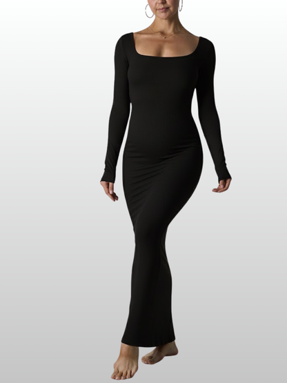 Ribbed Long Sleeve Maxikleid