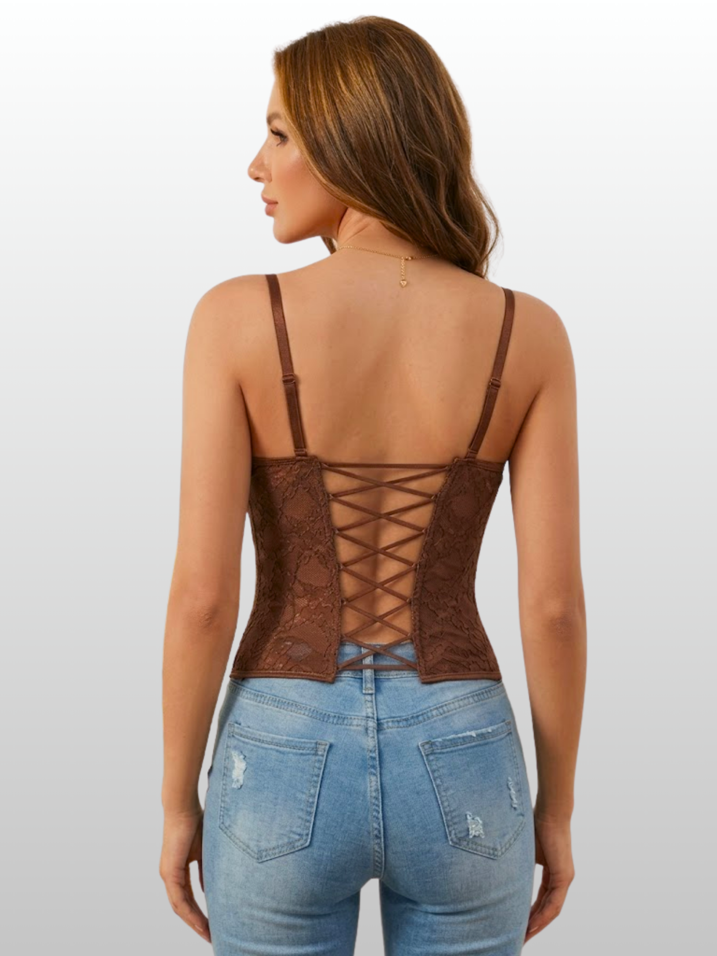 Corsagen-Top Bustier Spitze mit Überkreuz-Rücken