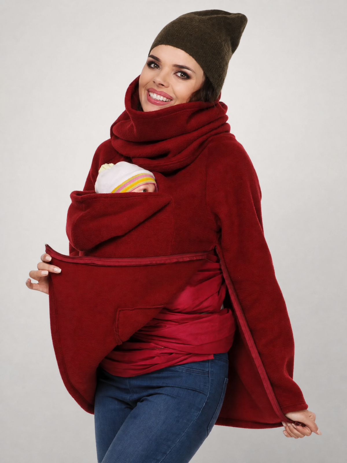 Tragejacke Winter aus Fleece mit Babyöffnung zum Tragen vorn und hinten