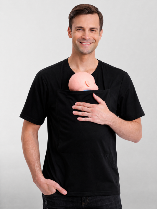 T-Shirt für Papa mit Känguru-Tasche für Neugeborene