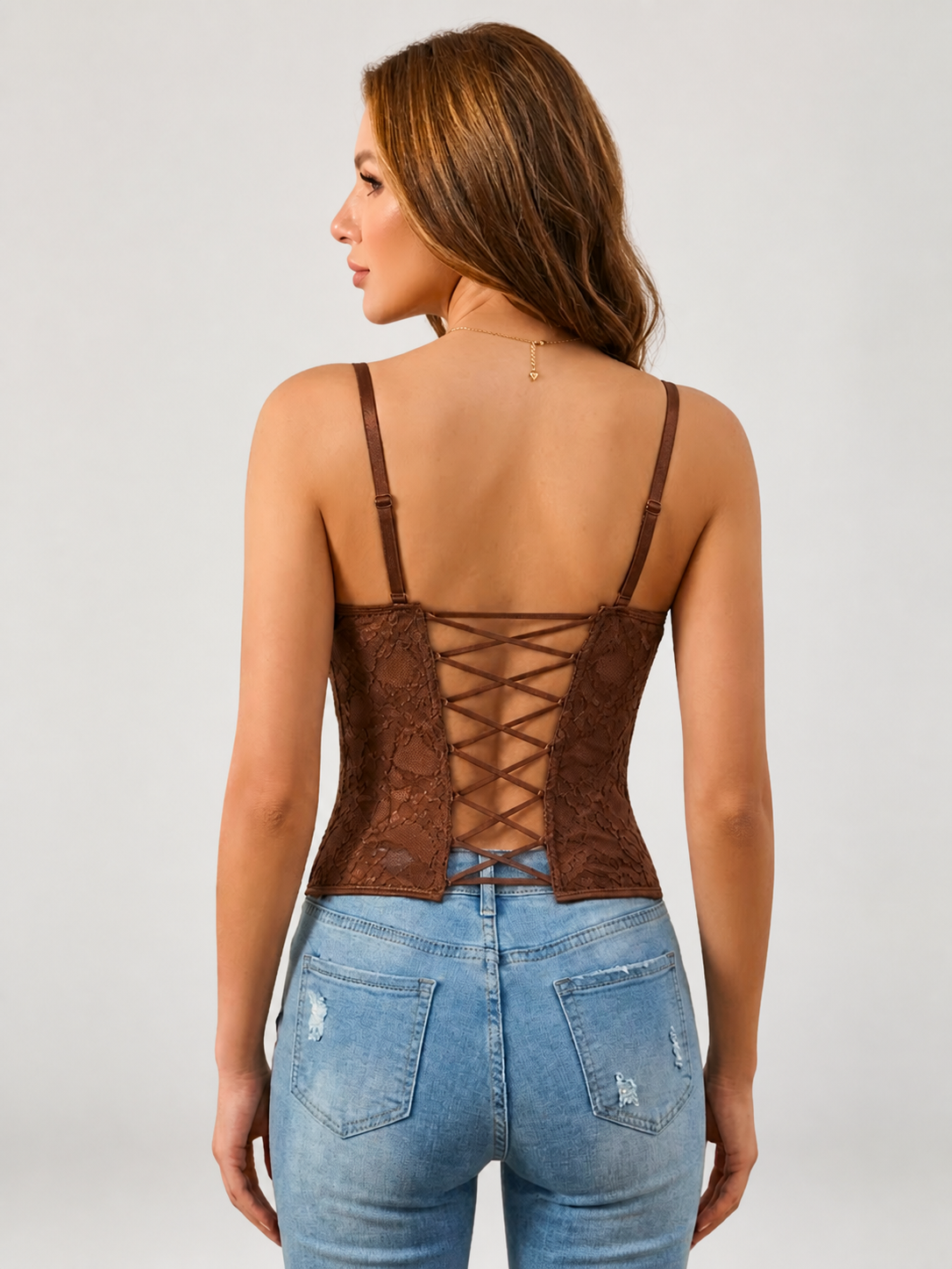 Bustier aus Blumenspitze mit Unterbrustbügel und gekreuztem Rücken