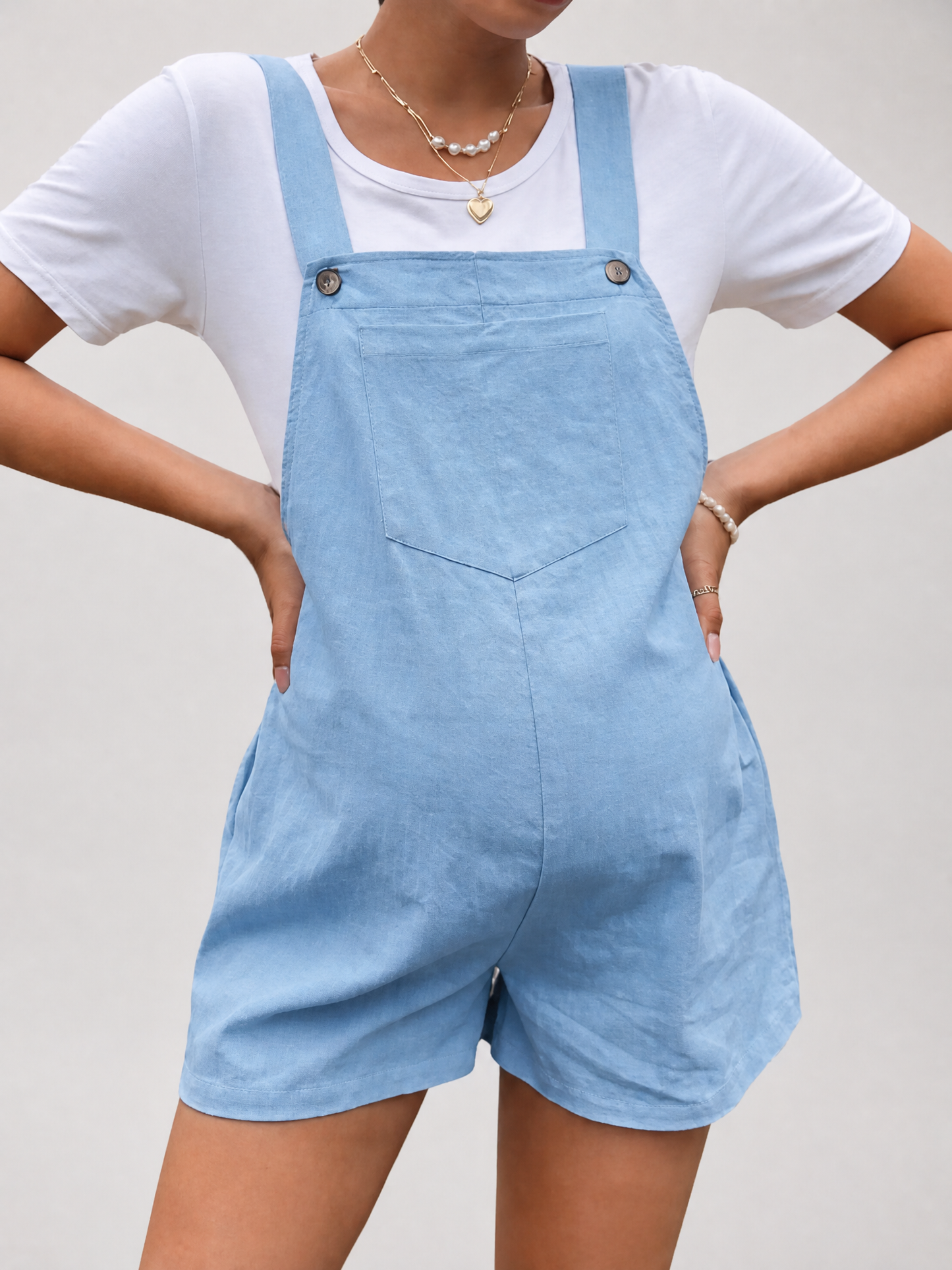 Latzhose Schwangerschaft kurz im Denim-Look, Sommer