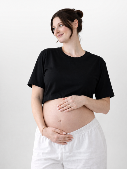 Crop Top Damen als Umstandstop mit kurzen Ärmeln und Rundhals