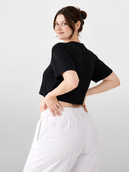 Crop Top Damen als Umstandstop mit kurzen Ärmeln und Rundhals