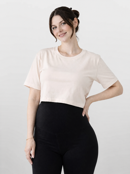 Crop Top Damen als Umstandstop mit kurzen Ärmeln und Rundhals