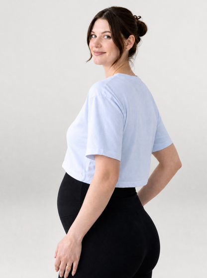 Crop Top Damen als Umstandstop mit kurzen Ärmeln und Rundhals