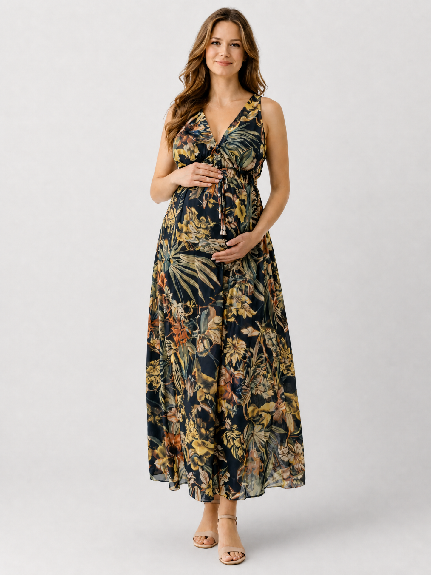 Umstandskleid Maxi Boho mit Blumenmuster, für Babyparty & Fotoshooting
