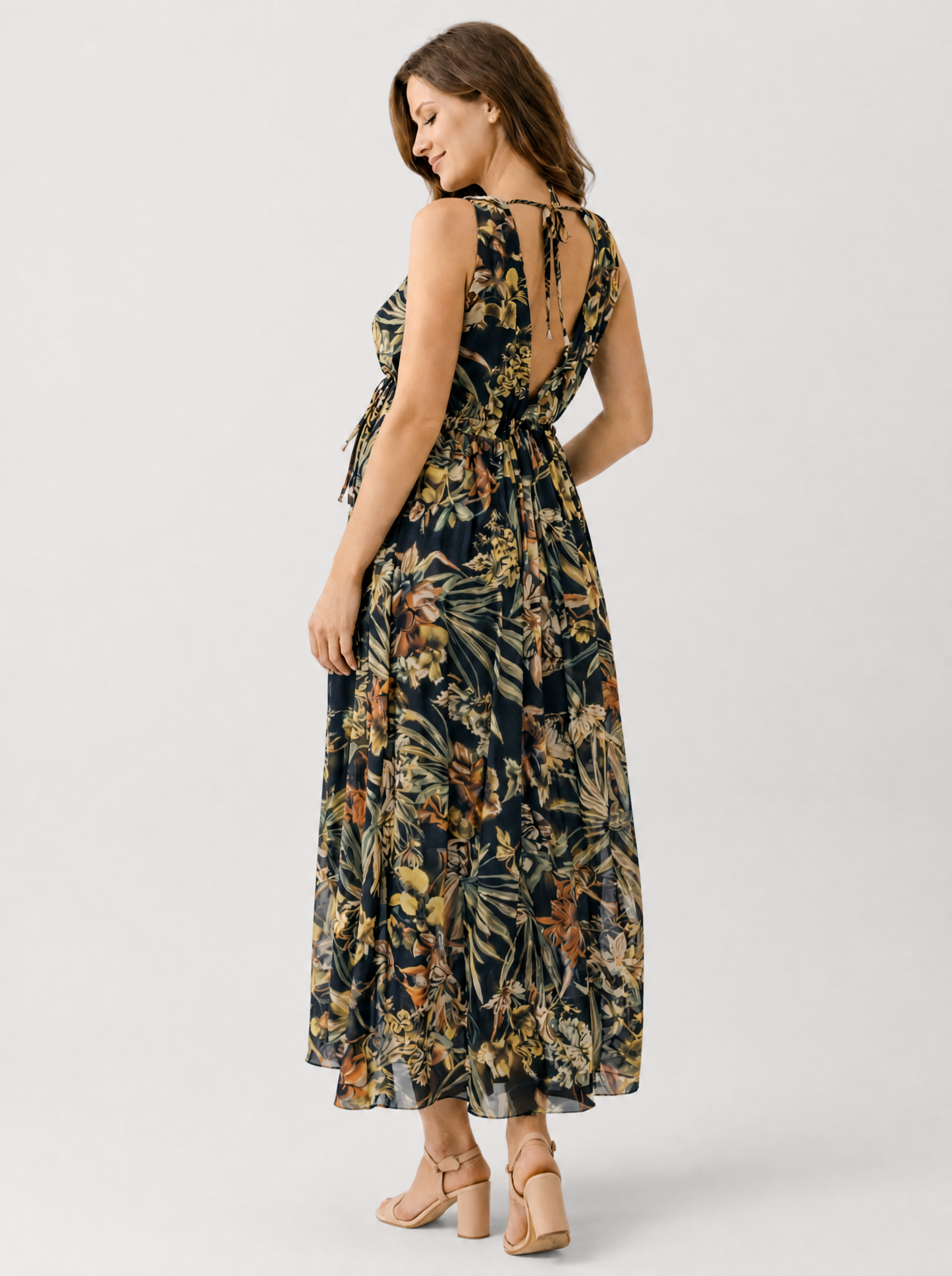 Umstandskleid Maxi Boho mit Blumenmuster, für Babyparty & Fotoshooting