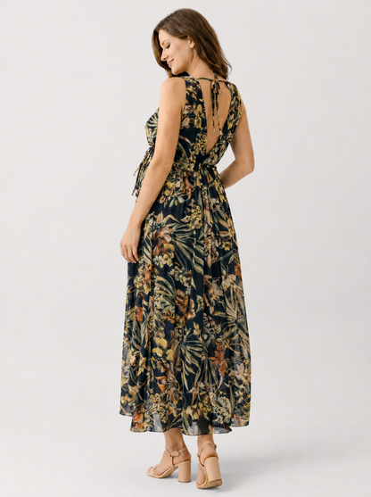 Umstandskleid Maxi Boho mit Blumenmuster, für Babyparty & Fotoshooting