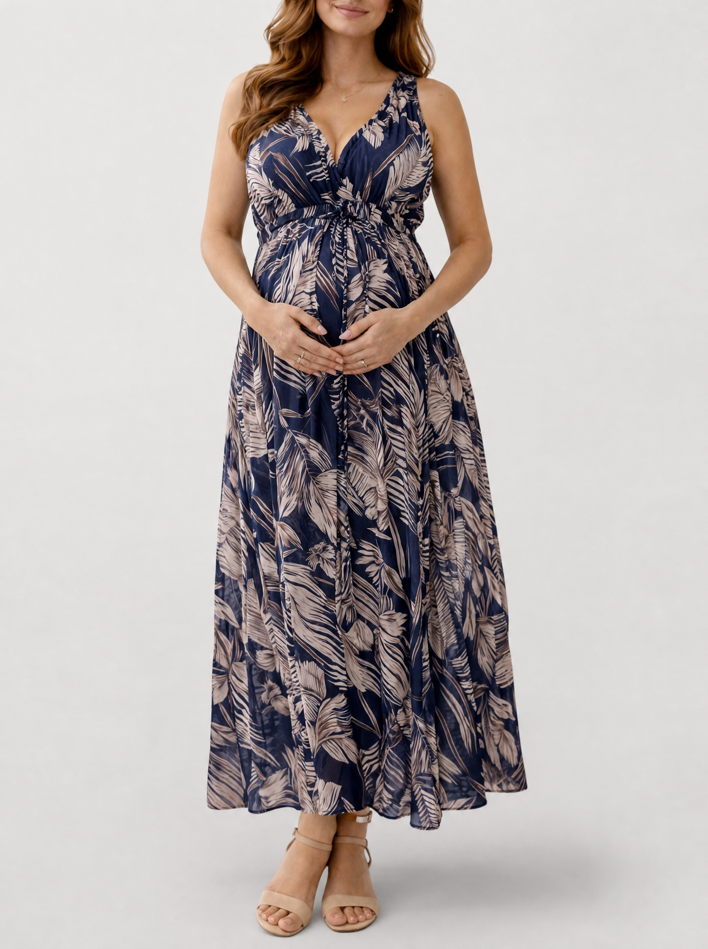 Umstandskleid Maxi Boho mit Blumenmuster, für Babyparty & Fotoshooting