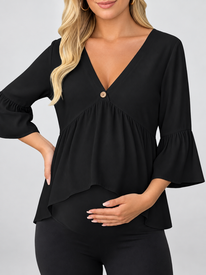 Bluse für die Schwangerschaft mit V-Ausschnitt und weiten Ärmeln