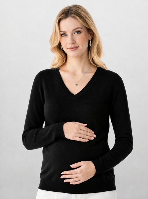 Pullover für die Schwangerschaft mit V-Ausschnitt aus Flauschstrick