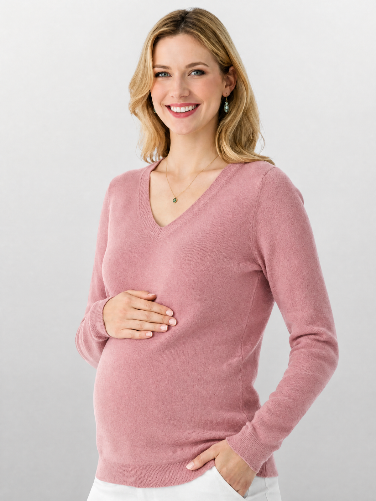 Pullover für die Schwangerschaft mit V-Ausschnitt aus Flauschstrick